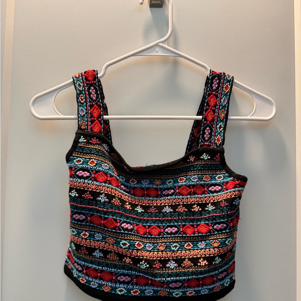 Zara Embroidered Crop Tank Top